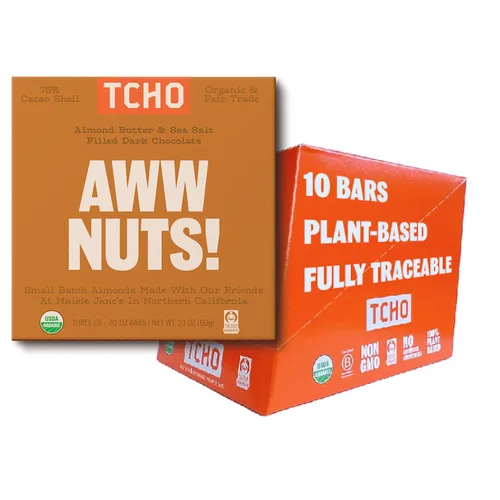 Vista 10 de TCHO Aww Nuts! Barras de chocolate negro 75% (paquete de 3) A base de plantas, orgánicas y de comercio justo, sin OMG, sin lácteos, veganas, sin