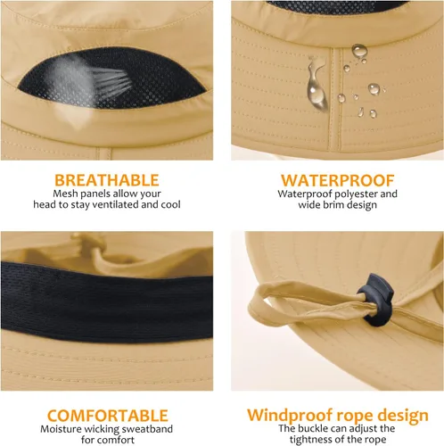 Vista 3 de Surblue Sombrero de sol para mujeres/hombres, sombrero de pesca con protección UV UPF 50+ sombrero de pescador de ala ancha Caqui