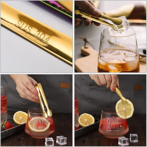 Vista 7 de 6 pinzas para hielo, pinzas para azúcar, de acero inoxidable dorado, para aperitivos, postres, café, fiesta de té, bar