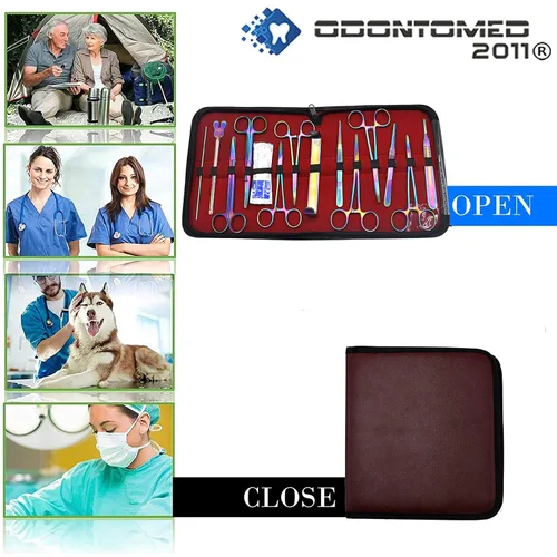 Vista 8 de OdontoMed2011 Kit avanzado de anatomía Acero inoxidable de alta calidad multicolor titanio arco iris Juego de 24 herramientas con mango