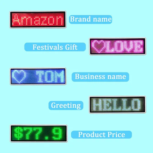 Vista 5 de Insignias de nombre LED, insignias de tarjetas de visita, pantalla de desplazamiento para restaurante, tienda, fiesta, bar, tablero de nombre LED