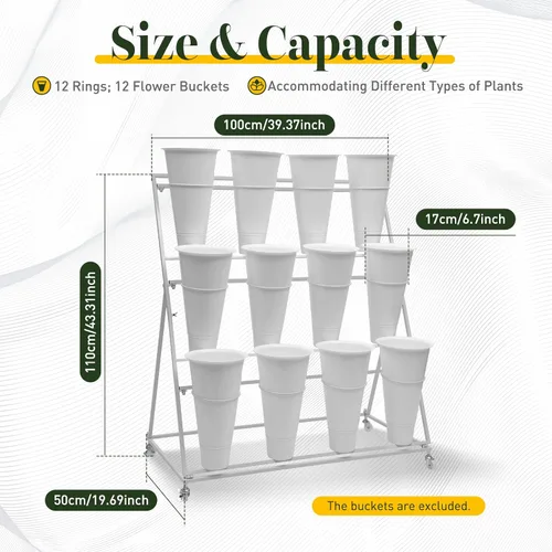 Vista 4 de Soporte de metal para plantas de 3 capas con ruedas, soporte de exhibición de flores con cubos, soporte para flores, organizador para interiores