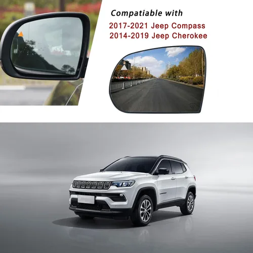 Vista 2 de Reemplazo del espejo lateral del conductor de punto ciego para Jeep Cherokee 2014-2019 Jeep Compass 2017-2021, retrovisor lateral exterior izquierdo