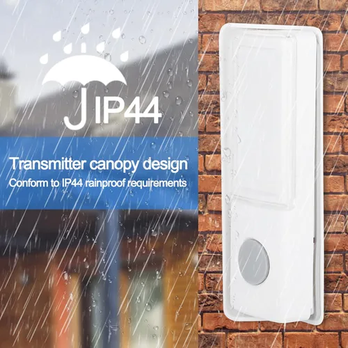 Vista 7 de Kit de timbre inalámbrico iluminado, campana de puerta de botón, rango de 657 pies, 5 niveles de volumen con 32 timbres de puerta y 7 tipos de flash
