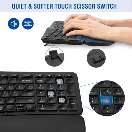 Vista 5 de MK960 Combo de Teclado y Ratón Inalámbrico Ergonómico, Teclado de Diseño Dividido Bluetooth/2.4G con Reposamuñecas y Ratón Inalámbrico Ajustable