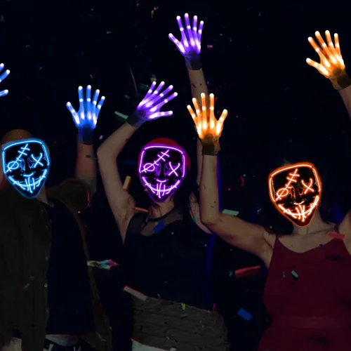 Vista 6 de Juego de 2 máscaras y guantes con luz LED de Halloween brilla en la oscuridad suministros de fiesta de disfraces para adultos