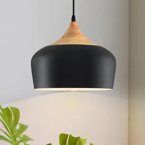 Vista 13 de Lámpara colgante moderna negra sobre isla de cocina, iluminación colgante industrial, lámpara colgante de techo de madera ajustable para comedor