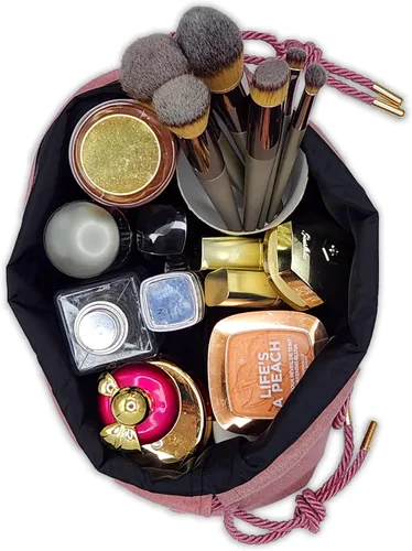 Vista 3 de Bolsa de maquillaje de terciopelo con cordón interior resistente al agua: cosmético/viaje/artículos de tocador/bolsa de maquillaje