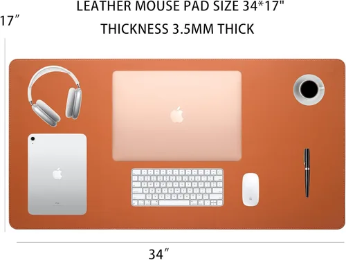 Vista 2 de MCBZ Almohadilla de escritorio de cuero, bloc de notas de cuero sintético, almohadilla de escritorio para cuaderno, alfombrilla para mouse