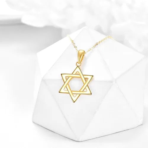 Vista 5 de KECHO Collar con dije de estrella de David de oro real de 14 quilates para mujer, collar de seis estrellas puntiagudas, joyería de San Valentín