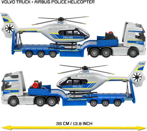 Vista 3 de MOJORETTE - Grand Series Volvo FH-16 Camión de policía (13.8 in) y helicóptero Airbus H135 (10.0 in), escala 1:43, hecho de metal y plástico