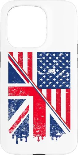 Vista 13 de Funda para iPhone 15 Union Jack y bandera estadounidense para expatriados británicos y estadounidenses