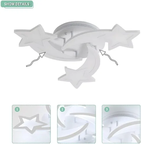 Vista 7 de Goeco Lámpara de techo Kidsroom, 3 modos de luz (3000 K/4500 K/6000 K) acrílico blanco cerca del techo, lámpara de techo de dibujos animados