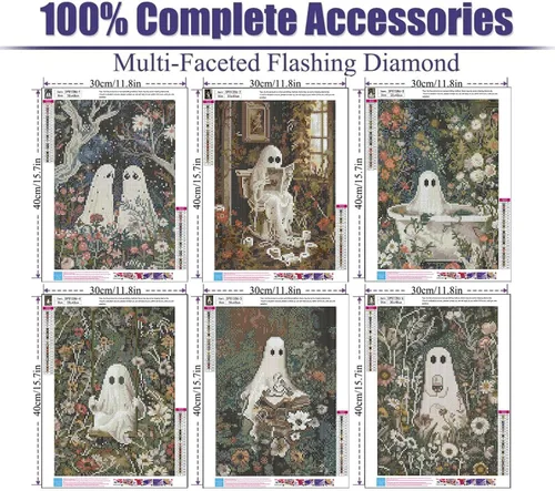 Vista 5 de GOUOYANA Paquete de 6 kits de pintura de diamantes de Halloween para adultos, kits de pintura de diamante fantasma para principiantes, 5D Halloween