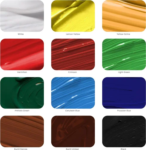 Vista 3 de Juego de pintura acrílica. Pinturas artísticas de calidad para pintar lona, madera, arcilla, tela, uñas, cerámica y artesanías. 12 colores vibrantes