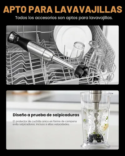 Vista 7 de Gavasto Batidora de inmersión inteligente, batidora de mano con varilla de mezcla telescópica variable y control de velocidad continuo, potente