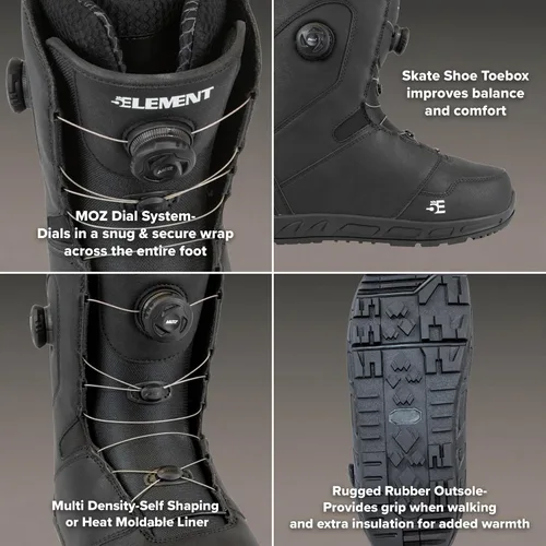 Vista 6 de 5th Element ST - Botas de snowboard con cordones y dial para hombre - Negro, compatibles con fijaciones de snowboard con correas - Forros