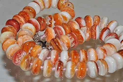 Vista 3 de Bella-gems Collar de concha de ostra espinosa naranja y rojo mexicano natural I1279
