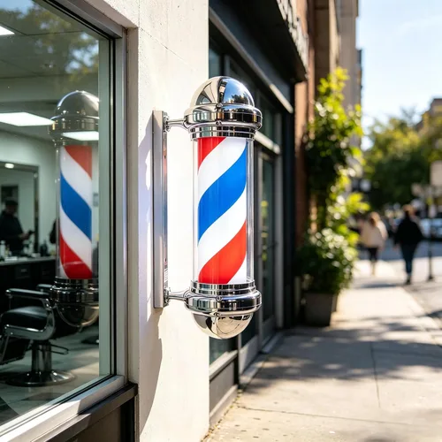 Vista 2 de Mefeir signo de "open" con luz LED para peluquería/barbería, rojo blanco, azul, impermeables con ahorro de energía. 30