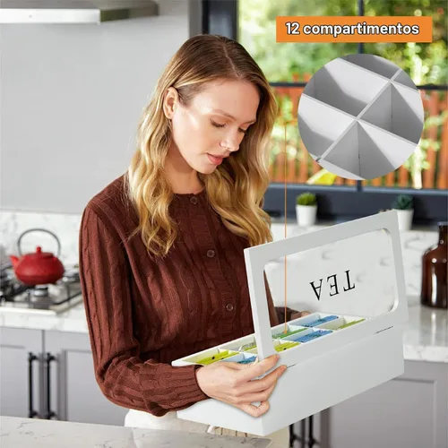 Vista 4 de Organizador de caja de té, almacenamiento de bolsas de té de Blanco