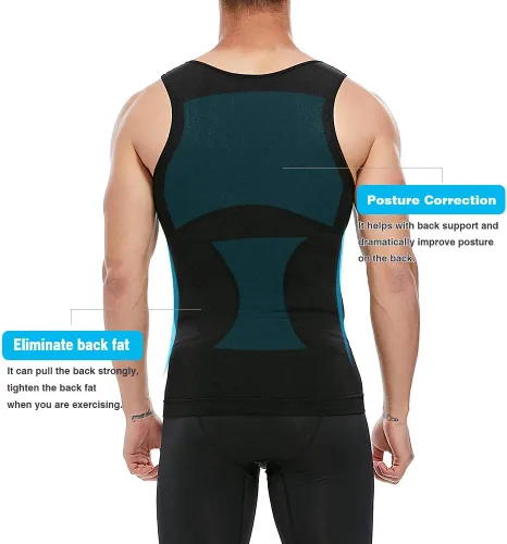 Vista 3 de KOCLES Camiseta de compresión atlética para hombre, adelgazante, moldeadora de cuerpo, camiseta sin mangas, abdominal, chaleco delgado