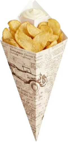 Vista 10 de Restaurantware Conetek - Conos de comida ecológicos de 11.5 pulgadas con bolsillo integrado para condimentos: para aperitivos, cono de papel seguro