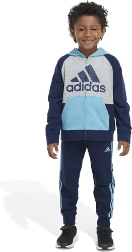 Vista 3 de adidas boys Zip Front French Terry Hooded Jacket and Joggers Set