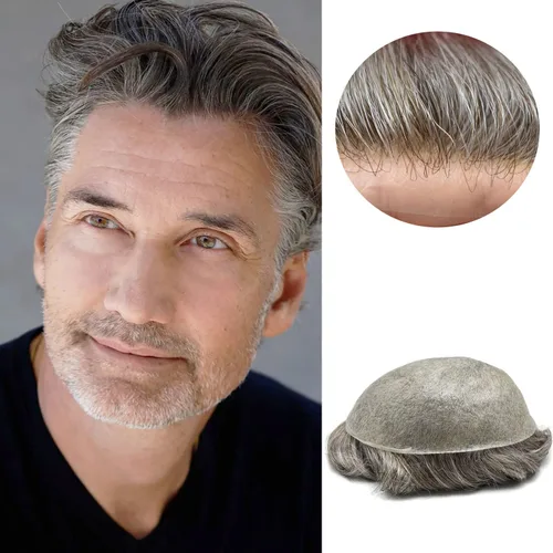 Vista 51 de Tupé para hombre 100% europeo cabello humano tupé para hombres piel ultra fina para hombre piezas de pelo sistema de reemplazo V-Looped Natural