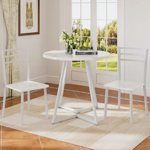 Vista 7 de VECELO Juego de mesa de comedor redonda pequeña para 2, mesa de madera con marco de metal fuerte, comedor moderno con sillas para cocina, rincón