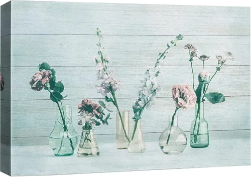 Vista 23 de SIGNFORD - Lienzo impreso en lienzo para pared, diseño de flores blancas en floreros de cristal, ilustraciones florales, estilo moderno, grupo