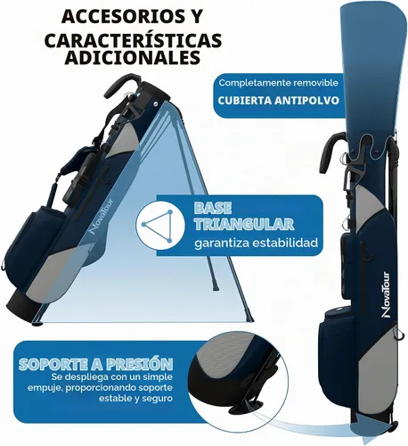 Vista 3 de Bolsa de golf ultraligera Premium Par 3 con doble correa, 6 bolsillos con cremallera para campos ejecutivos y par 3 Azul ártico