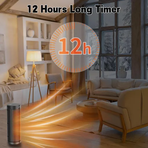 Vista 6 de QOWETU - Calentador de espacio portátil para uso en interiores con control remoto, calentador eléctrico oscilante de 70°, 17 pulgadas, temporizador