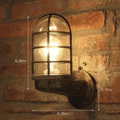 Vista 3 de Aplique de pared reversible de hierro forjado de metal vintage industrial estilo náutico con protector de alambre rústico antiguo pared lámpara