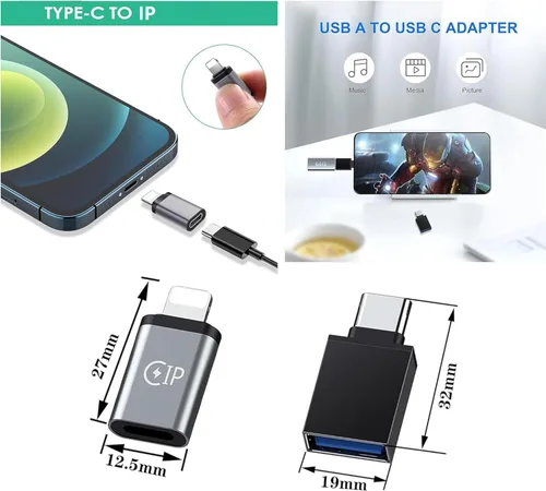 Vista 2 de 2 Tipo C Convertidores hembra a iPhone macho, 2 USB hembra a tipo c macho para iPhone 12, 13, 14Pro Max Plus, Samsung Galaxy S23, S22, OTG USB se