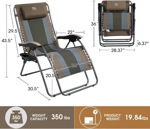 Vista 3 de Timber Ridge Oversized Zero Gravity Chair, Padded Reclining Lounge Chair with Adjustable Headrest & Cup Holder, Heavy Duty Support 350 lbs, Foldable