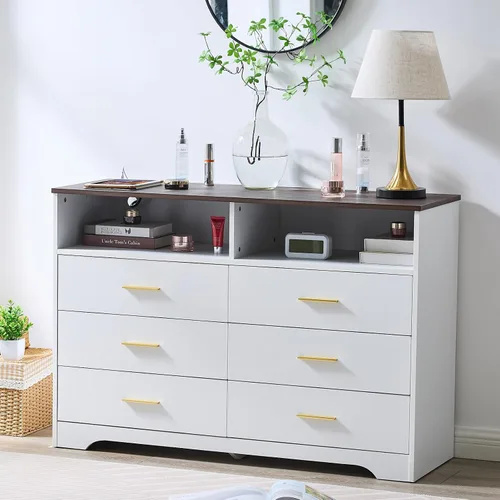 Vista 16 de LIDYUK Cómoda negra para dormitorio, cómoda de 6 cajones y cómodas, cómoda de madera moderna, cómoda de 48 pulgadas de ancho para dormitorio