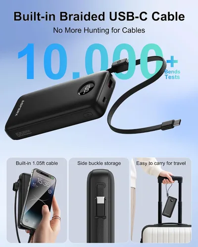 Vista 3 de AsperX cargador portátil 45W, batería de carga rápida del banco del poder Negro
