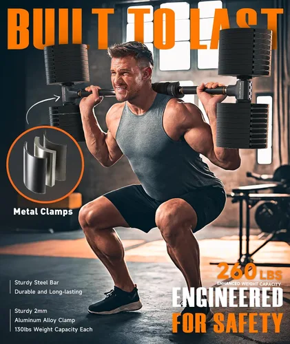 Vista 3 de Flexible Dumbbell Converter - 260 LBS Weight Capacity Adjustable Alloy Steel Bar丨Convert Dumbbells to Barbell, Enhanced Compatibility for Wide Range
