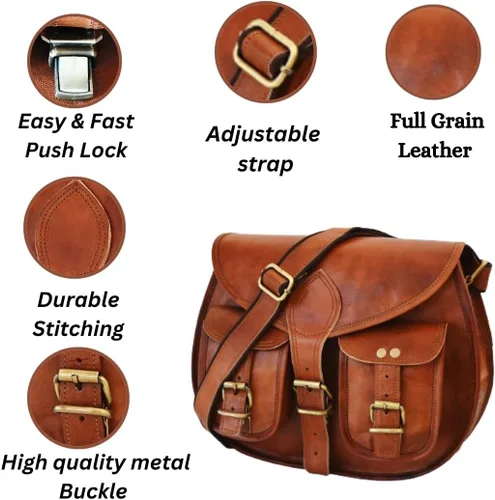 Vista 7 de Satchel And Fable Bolsos cruzados de cuero de 13 pulgadas para mujer, estilo vintage, genuino, hobo hecho a mano, marrón, bolso de hombro