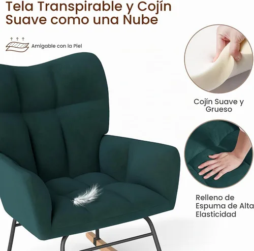 Vista 4 de Silla Mecedora para Guardería, Mecedoras para Guardería, Silla Mecedora para Bebé, Mecedora Deslizante, Diseño de Seguridad Anti-Volcado, Capacidad