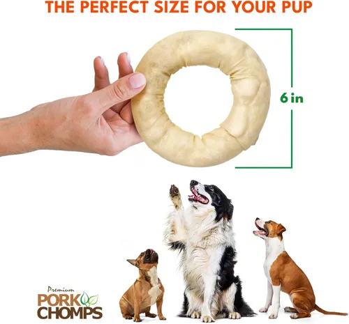 Vista 4 de Pork Chomps Masticas de piel de cerdo horneada para perros, 6 pulgadas de bagel, 1 unidad (paquete de 3)