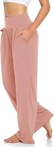 Vista 2 de UEU - Pantalones de yoga para mujer, holgados, informales, de pierna ancha, pantalones cómodos de cintura alta y con bolsillos para deportes