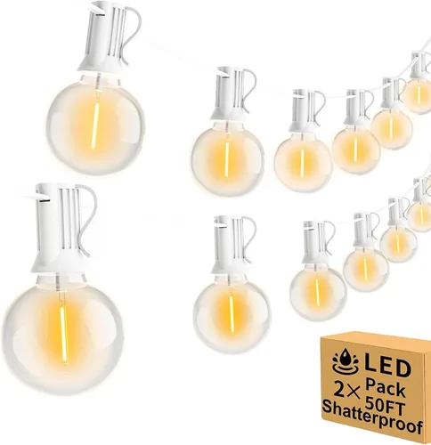 Vista 11 de ST38 - Tira de luces para exteriores, 50 pies, resistente para patio, con 26 bombillas LED regulables de plástico inastillables, ST38 de 0.6 W