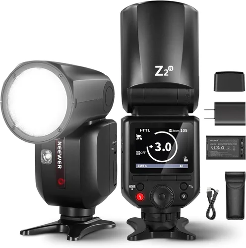 Vista 10 de NEEWER Z2-C 2.4G TTL Flash de cabeza redonda Speedlite para Canon, interfaz de usuario mejorada, 2 lámparas de modelado ajustables, tecla TTL/M