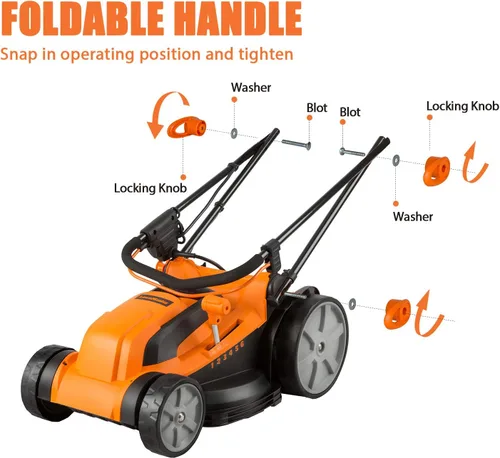 Vista 4 de LawnMaster MEB1216K - Cortacésped eléctrico de 16 pulgadas, 12 amperios, y Yard Master 9940010, cable de extensión de 120 pies, ligero