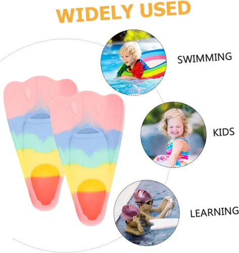 Vista 3 de Aletas de silicona flexibles y cómodas para entrenamiento de natación y esnórquel, diseño portátil de hoja corta para niños y principiantes