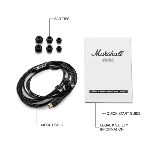 Vista 8 de Auriculares con cable USB-C Marshall Mode – Micrófono incorporado, ajuste personalizable, cable resistente a enredos y controladores dinámicos