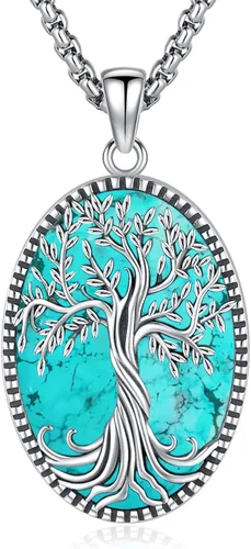 Vista 149 de Joyas de turquesa para mujeres y hombres de plata de ley 925 con colgante de urna para cenizas, collar con medallón de imagen, martillo de Thor