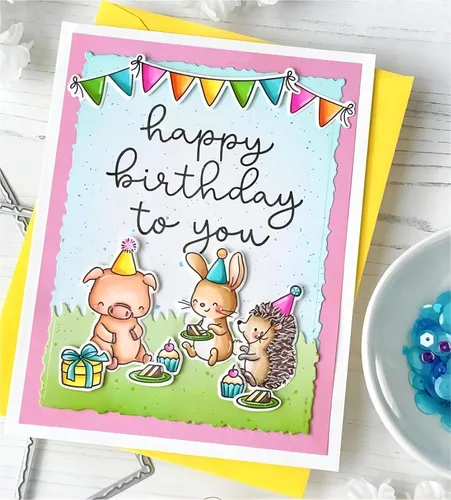 Vista 5 de Friends Birthday - Juego de sellos y troqueles transparentes de silicona para hacer tarjetas, plantillas de corte para álbumes de recortes, álbum