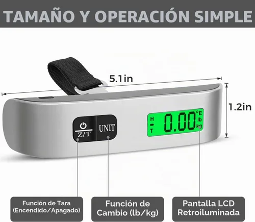 Vista 2 de BAGAIL Báscula digital de equipaje, báscula de equipaje colgante de 110 libras con pantalla LCD retroiluminada, báscula de pesaje portátil